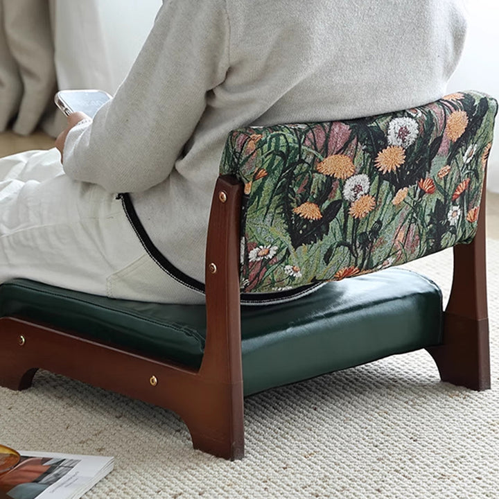 Traditioneller niedriger Hocker aus Kiefernholz mit rechteckiger Sitzfläche aus Vintage-Ölwachsleder, Rückenlehnen und Armlehnen für das Wohnzimmer 