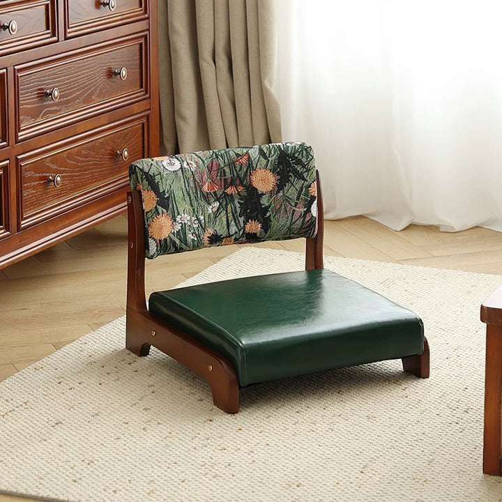 Traditioneller niedriger Hocker aus Kiefernholz mit rechteckiger Sitzfläche aus Vintage-Ölwachsleder, Rückenlehnen und Armlehnen für das Wohnzimmer 