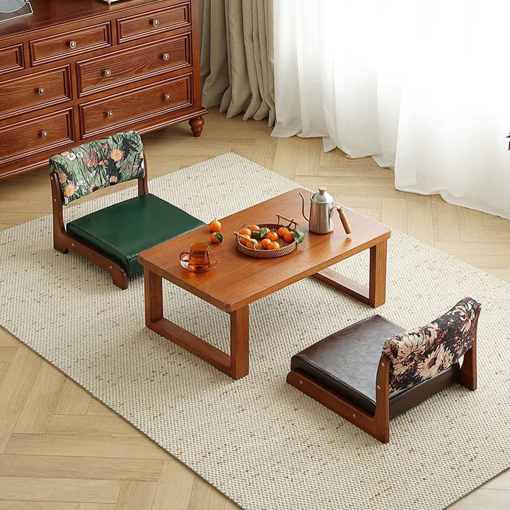 Traditioneller niedriger Hocker aus Kiefernholz mit rechteckiger Sitzfläche aus Vintage-Ölwachsleder, Rückenlehnen und Armlehnen für das Wohnzimmer 