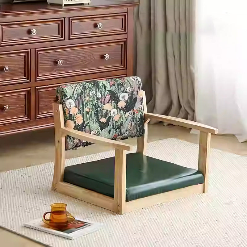Traditioneller niedriger Hocker aus Kiefernholz mit rechteckiger Sitzfläche aus Vintage-Ölwachsleder, Rückenlehnen und Armlehnen für das Wohnzimmer 