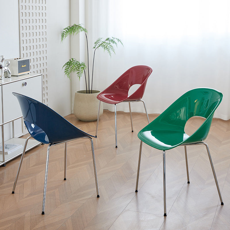 Modern Minimalist PP Plastic Iron Curve Dining Chair Backrest Armrests For Dining Room