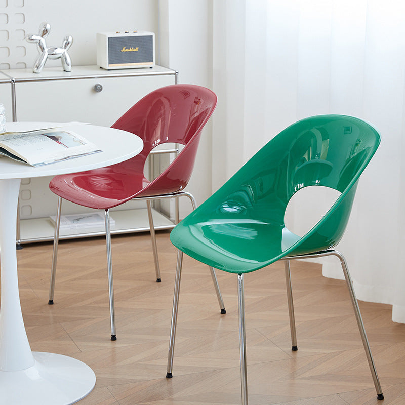Modern Minimalist PP Plastic Iron Curve Dining Chair Backrest Armrests For Dining Room