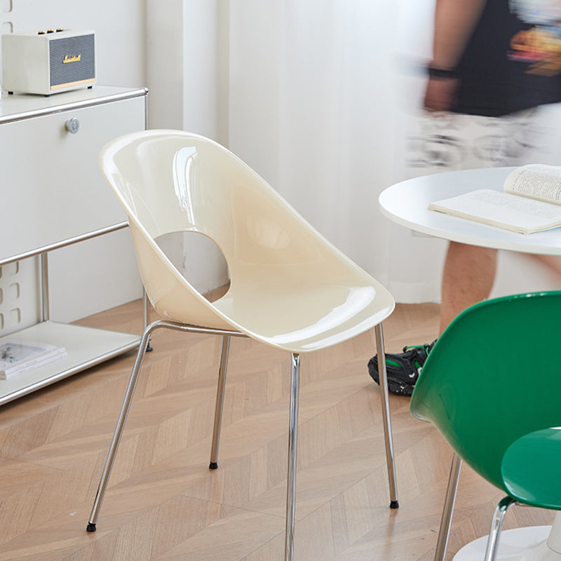 Modern Minimalist PP Plastic Iron Curve Dining Chair Backrest Armrests For Dining Room