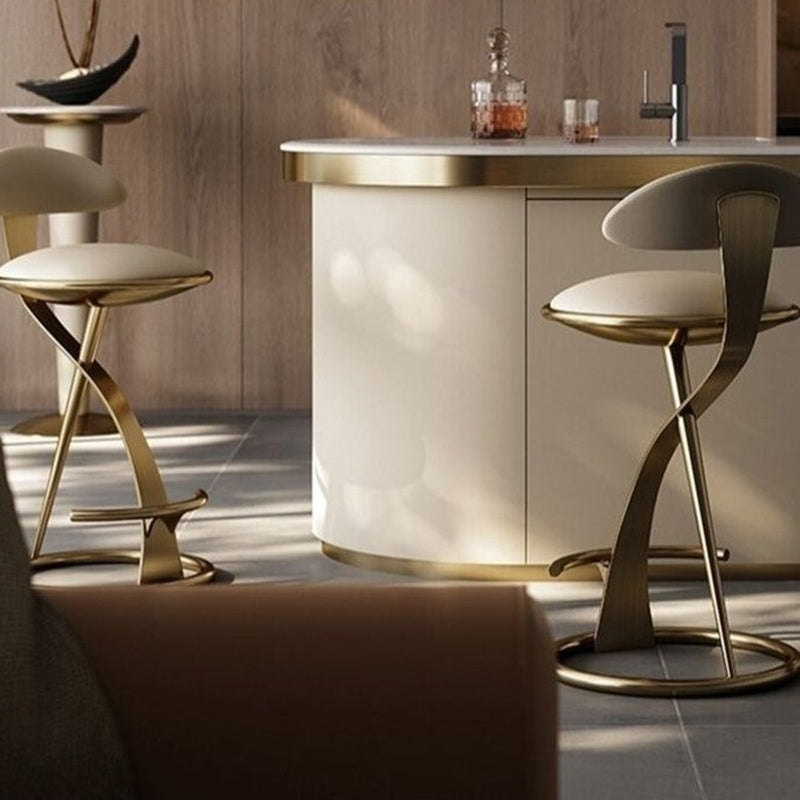 Modern Minimalist Artificial Leather Stainless Steel Sponge Curved Bar Stool Backrest Armless For Living Room