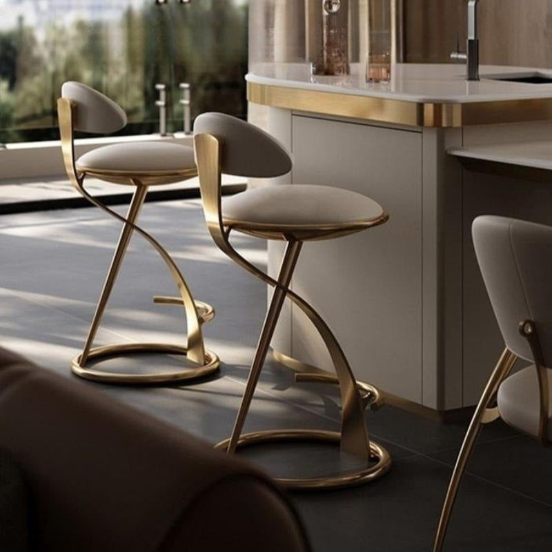 Modern Minimalist Artificial Leather Stainless Steel Sponge Curved Bar Stool Backrest Armless For Living Room
