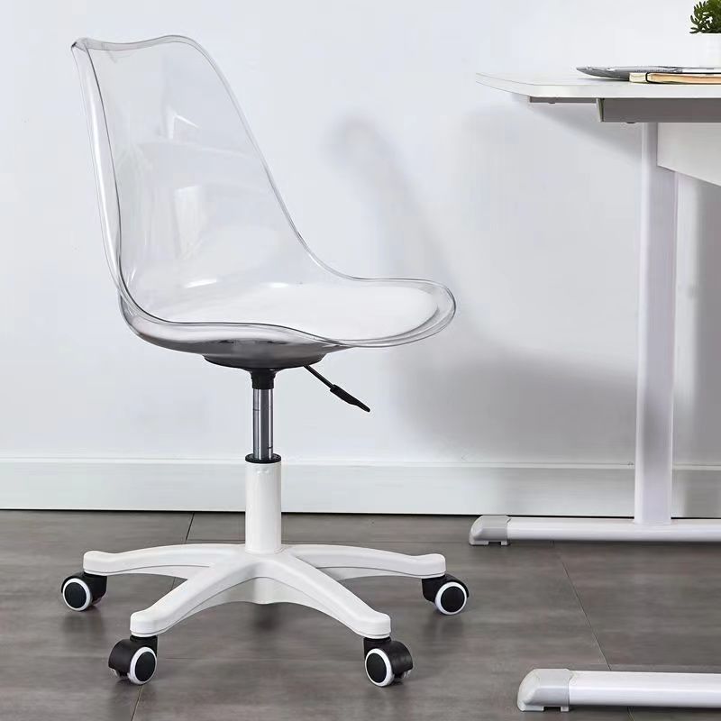 Moderner minimalistischer Schreibtischstuhl aus PU-Leder, Acryl und Kunststoff mit mittlerer Rückenlehne, drehbar, höhenverstellbar, rückenlehnenlos für das Home Office 