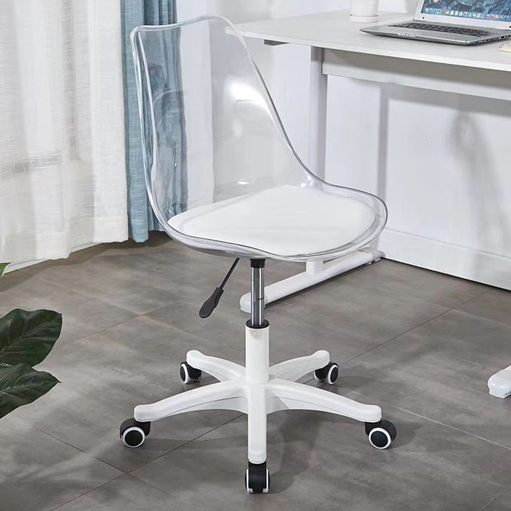 Moderner minimalistischer Schreibtischstuhl aus PU-Leder, Acryl und Kunststoff mit mittlerer Rückenlehne, drehbar, höhenverstellbar, rückenlehnenlos für das Home Office 