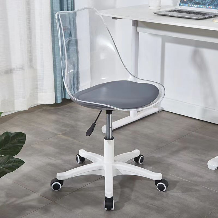 Moderner minimalistischer Schreibtischstuhl aus PU-Leder, Acryl und Kunststoff mit mittlerer Rückenlehne, drehbar, höhenverstellbar, rückenlehnenlos für das Home Office 