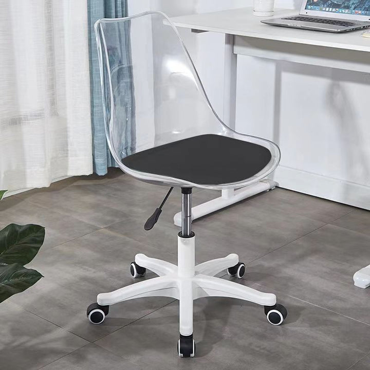 Moderner minimalistischer Schreibtischstuhl aus PU-Leder, Acryl und Kunststoff mit mittlerer Rückenlehne, drehbar, höhenverstellbar, rückenlehnenlos für das Home Office 
