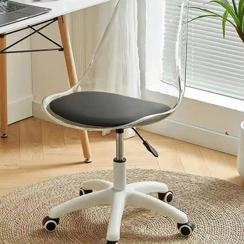 Moderner minimalistischer Schreibtischstuhl aus PU-Leder, Acryl und Kunststoff mit mittlerer Rückenlehne, drehbar, höhenverstellbar, rückenlehnenlos für das Home Office 