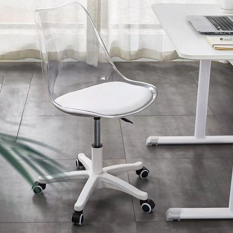 Moderner minimalistischer Schreibtischstuhl aus PU-Leder, Acryl und Kunststoff mit mittlerer Rückenlehne, drehbar, höhenverstellbar, rückenlehnenlos für das Home Office 