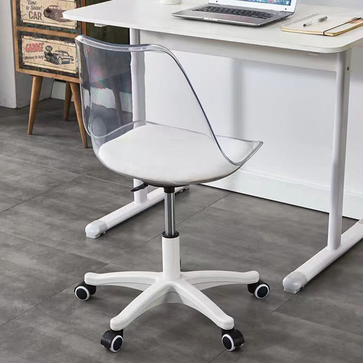 Moderner minimalistischer Schreibtischstuhl aus PU-Leder, Acryl und Kunststoff mit mittlerer Rückenlehne, drehbar, höhenverstellbar, rückenlehnenlos für das Home Office 
