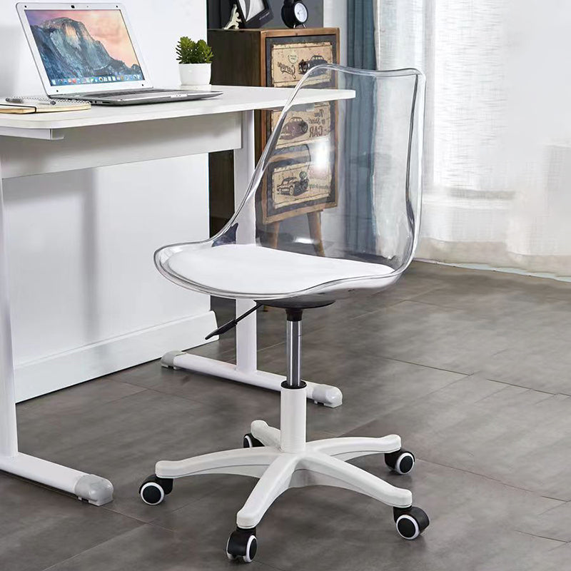 Moderner minimalistischer Schreibtischstuhl aus PU-Leder, Acryl und Kunststoff mit mittlerer Rückenlehne, drehbar, höhenverstellbar, rückenlehnenlos für das Home Office 