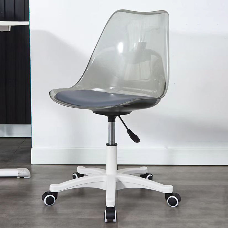 Moderner minimalistischer Schreibtischstuhl aus PU-Leder, Acryl und Kunststoff mit mittlerer Rückenlehne, drehbar, höhenverstellbar, rückenlehnenlos für das Home Office 