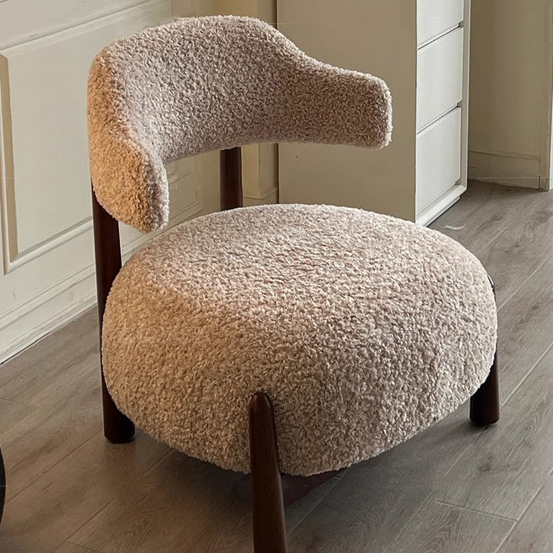 Contemporary Scandinavian Iamb Fleece Ash Wood Sponge Curved Accent Chair Backrest Armless For Living Room