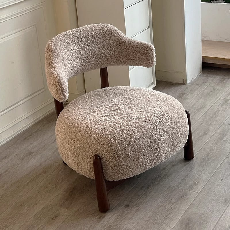 Contemporary Scandinavian Iamb Fleece Ash Wood Sponge Curved Accent Chair Backrest Armless For Living Room