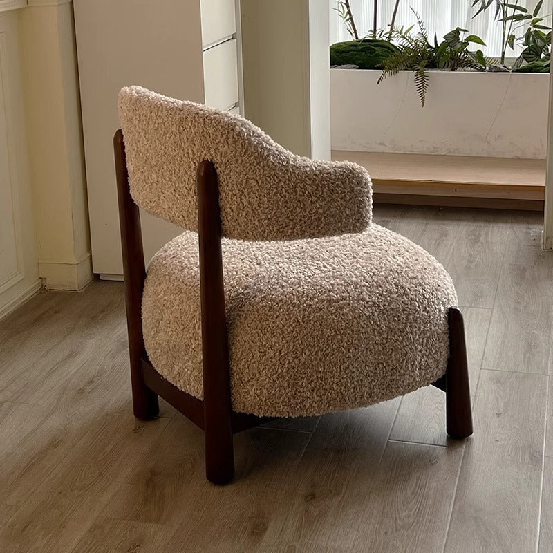 Contemporary Scandinavian Iamb Fleece Ash Wood Sponge Curved Accent Chair Backrest Armless For Living Room