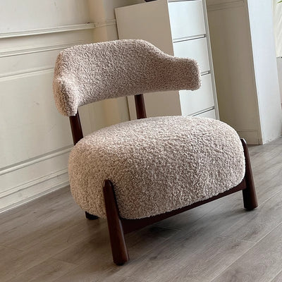 Contemporary Scandinavian Iamb Fleece Ash Wood Sponge Curved Accent Chair Backrest Armless For Living Room