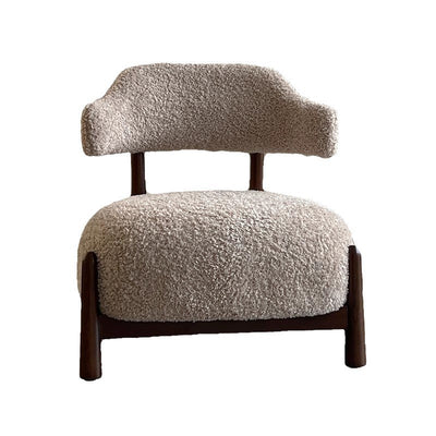 Contemporary Scandinavian Iamb Fleece Ash Wood Sponge Curved Accent Chair Backrest Armless For Living Room