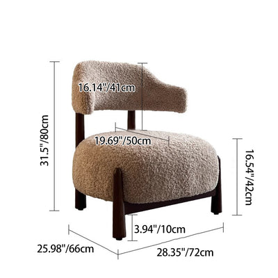 Contemporary Scandinavian Iamb Fleece Ash Wood Sponge Curved Accent Chair Backrest Armless For Living Room