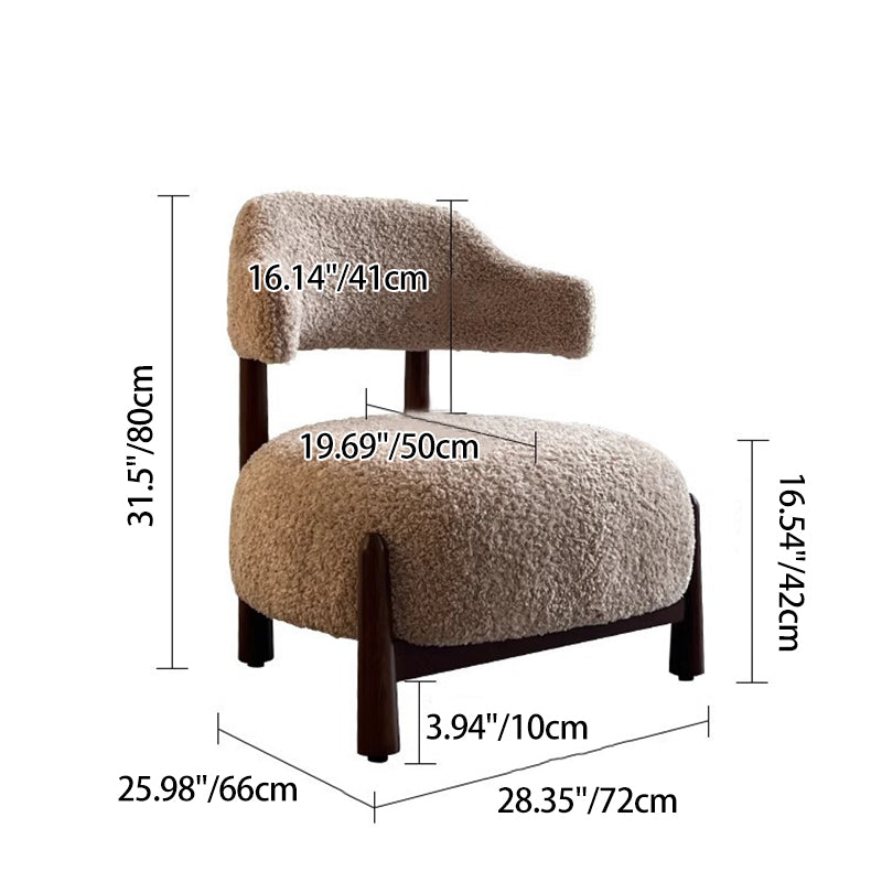 Contemporary Scandinavian Iamb Fleece Ash Wood Sponge Curved Accent Chair Backrest Armless For Living Room