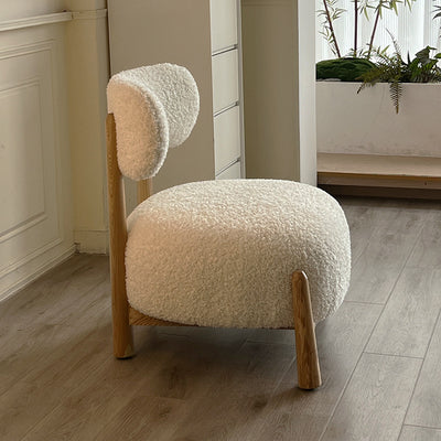 Contemporary Scandinavian Iamb Fleece Ash Wood Sponge Curved Accent Chair Backrest Armless For Living Room