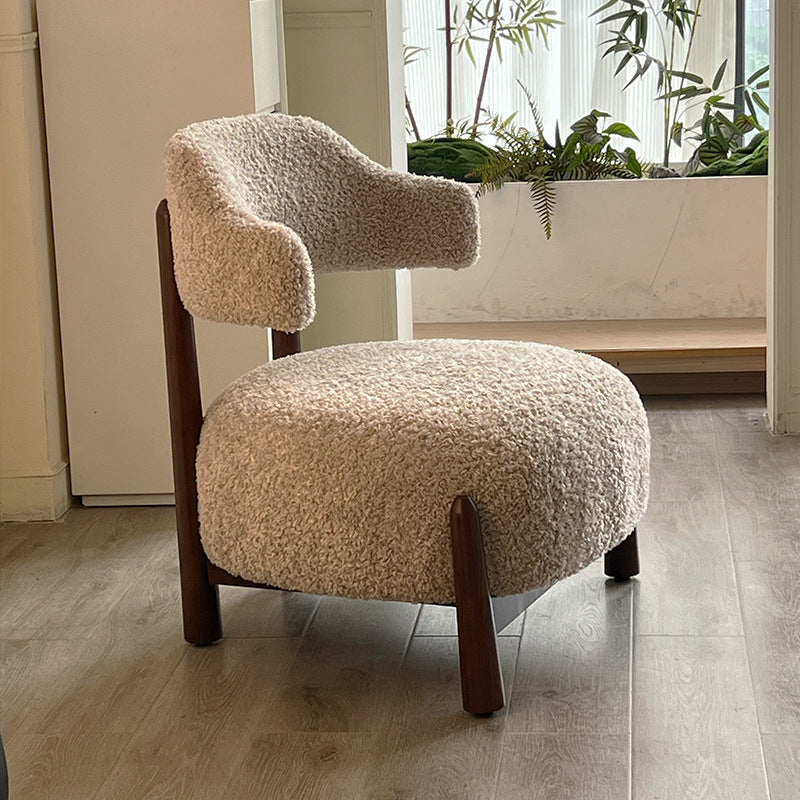 Contemporary Scandinavian Iamb Fleece Ash Wood Sponge Curved Accent Chair Backrest Armless For Living Room