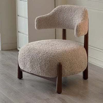 Contemporary Scandinavian Iamb Fleece Ash Wood Sponge Curved Accent Chair Backrest Armless For Living Room