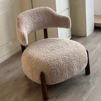 Contemporary Scandinavian Iamb Fleece Ash Wood Sponge Curved Accent Chair Backrest Armless For Living Room