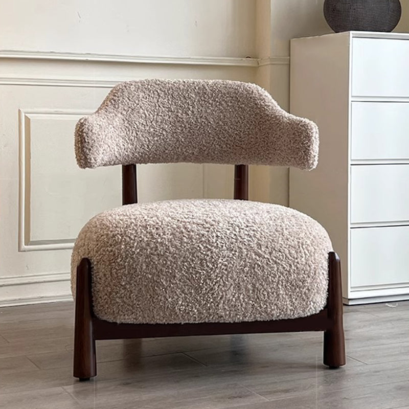 Contemporary Scandinavian Iamb Fleece Ash Wood Sponge Curved Accent Chair Backrest Armless For Living Room