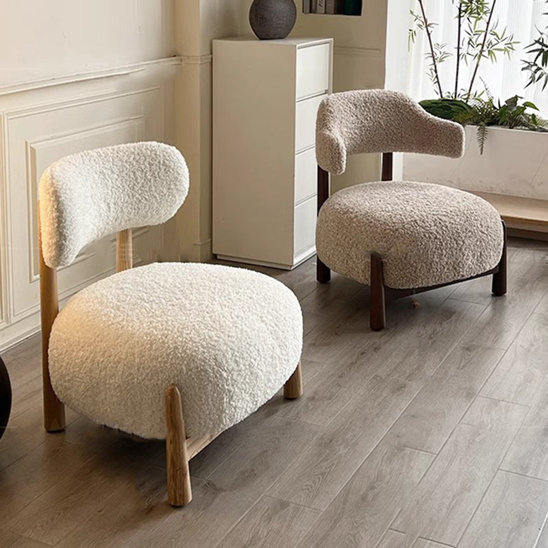 Contemporary Scandinavian Iamb Fleece Ash Wood Sponge Curved Accent Chair Backrest Armless For Living Room