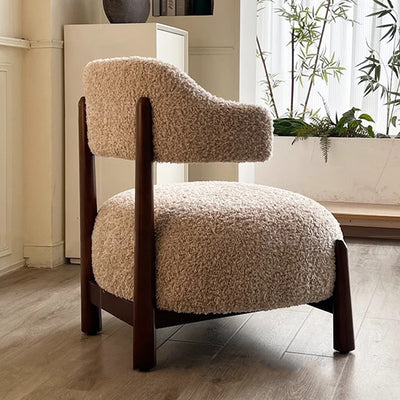 Contemporary Scandinavian Iamb Fleece Ash Wood Sponge Curved Accent Chair Backrest Armless For Living Room
