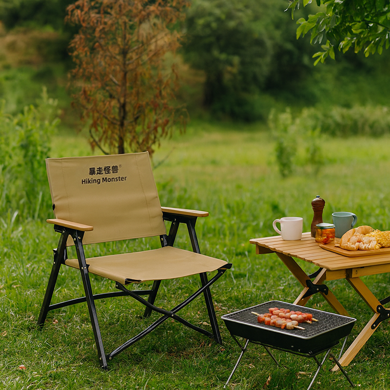 Modern Simplicity Square Oxford Fabric Carbon Steel Foldable Camping Chair Backrest Armrest For Garden