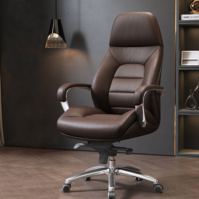 Modern Minimalist PU Leather Aluminum Alloy Sponge Curved Height Adjustable Swivel Desk Chair Backrest Armrest For Home Office