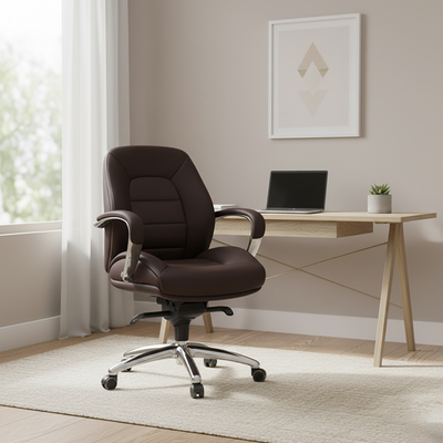 Modern Minimalist PU Leather Aluminum Alloy Sponge Curved Height Adjustable Swivel Desk Chair Backrest Armrest For Home Office