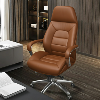 Modern Minimalist PU Leather Aluminum Alloy Sponge Curved Height Adjustable Swivel Desk Chair Backrest Armrest For Home Office