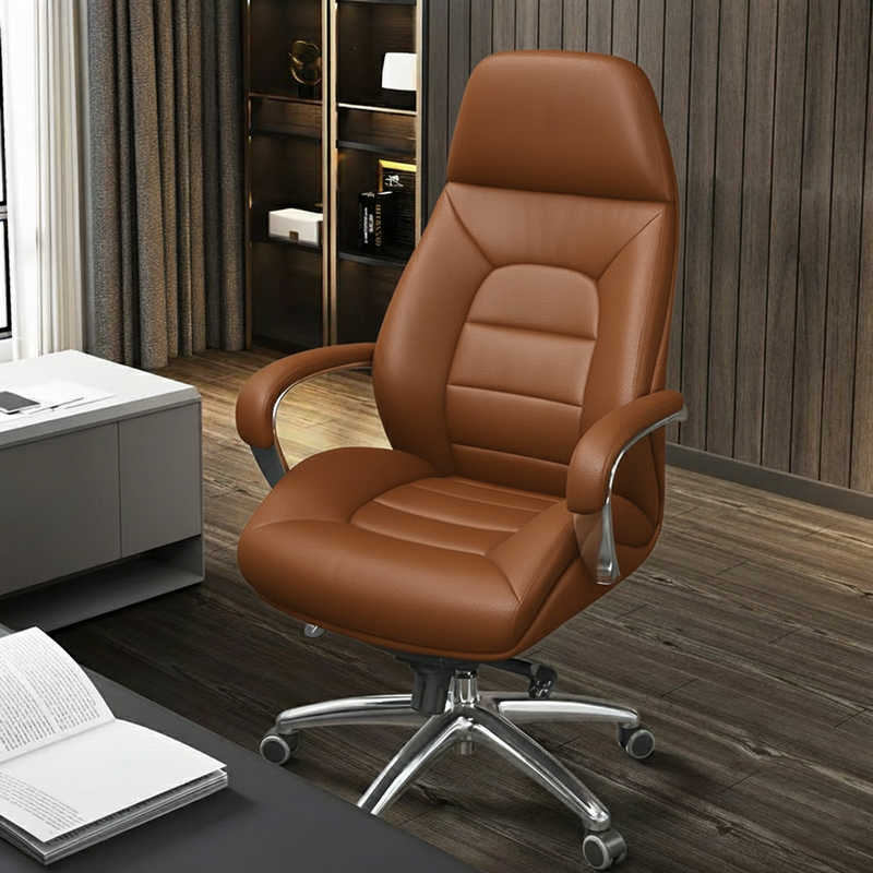 Modern Minimalist PU Leather Aluminum Alloy Sponge Curved Height Adjustable Swivel Desk Chair Backrest Armrest For Home Office