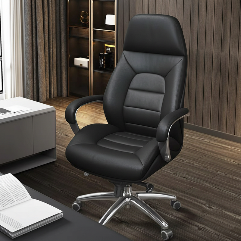 Modern Minimalist PU Leather Aluminum Alloy Sponge Curved Height Adjustable Swivel Desk Chair Backrest Armrest For Home Office