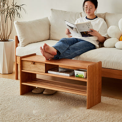 Modern Minimalist Rectangular Linen Cotton Cherry Wood Sponge Versatile Bench Backless Armless For Entryway