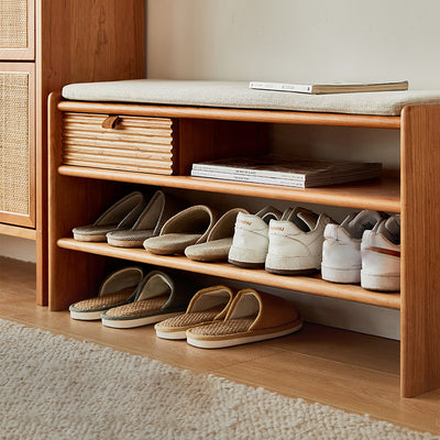 Modern Minimalist Rectangular Linen Cotton Cherry Wood Sponge Versatile Bench Backless Armless For Entryway