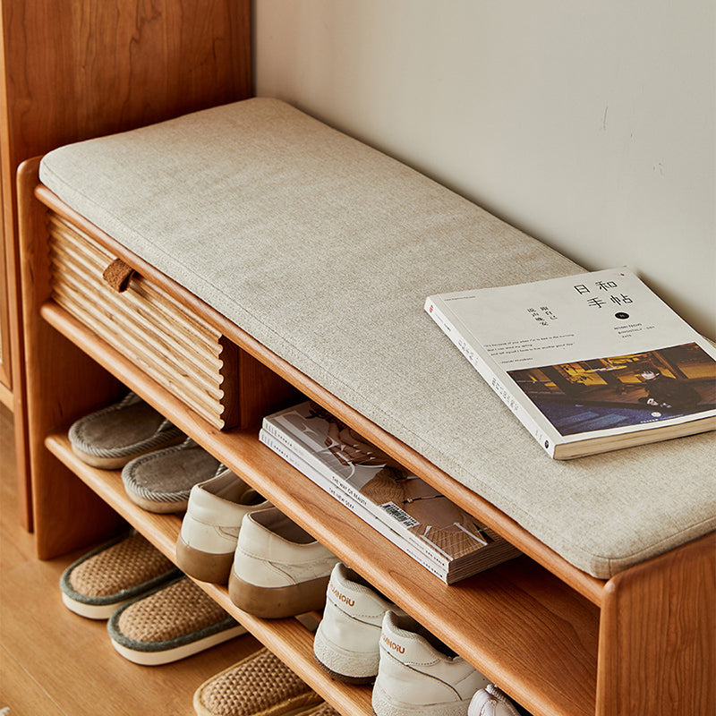 Modern Minimalist Rectangular Linen Cotton Cherry Wood Sponge Versatile Bench Backless Armless For Entryway