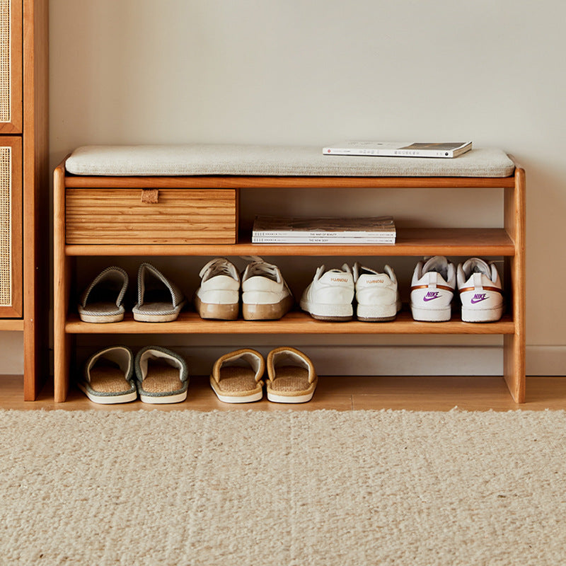 Modern Minimalist Rectangular Linen Cotton Cherry Wood Sponge Versatile Bench Backless Armless For Entryway