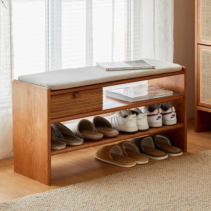 Modern Minimalist Rectangular Linen Cotton Cherry Wood Sponge Versatile Bench Backless Armless For Entryway