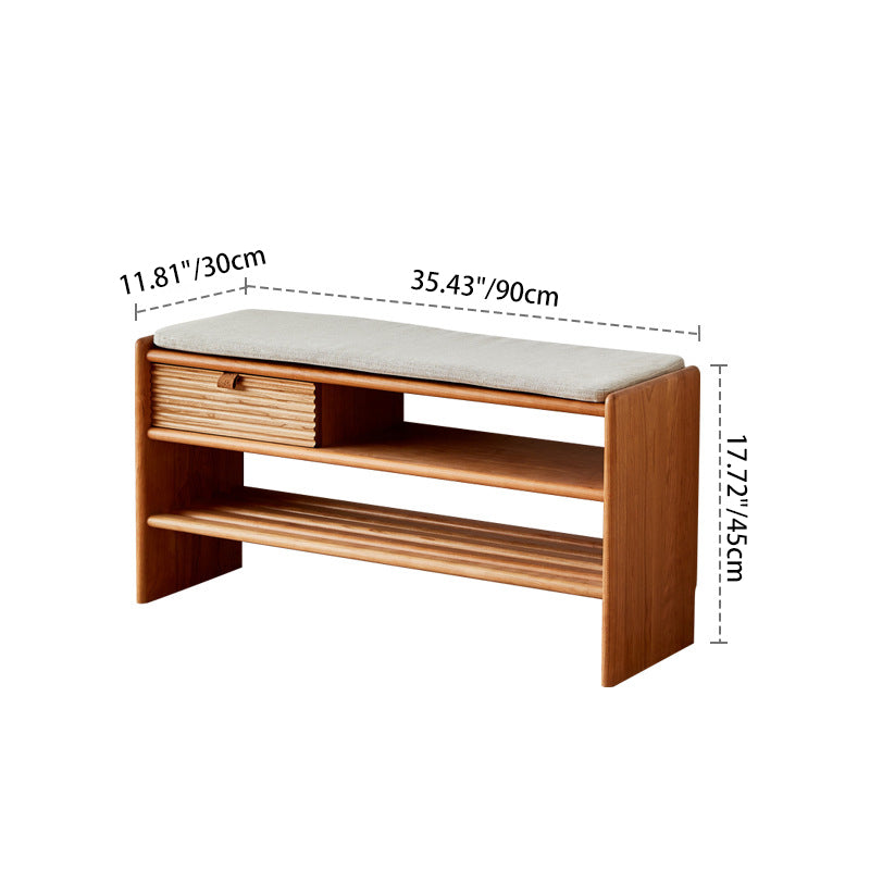Modern Minimalist Rectangular Linen Cotton Cherry Wood Sponge Versatile Bench Backless Armless For Entryway