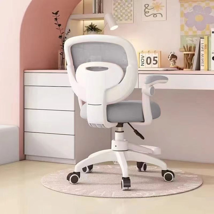 Moderner minimalistischer Kinderstoff Nylon Kunststoff Edelstahl Mittelrücken Höhenverstellbarer Schreibtischstuhl Rückenlehne Armlehne Fußstütze für Heim und Büro 