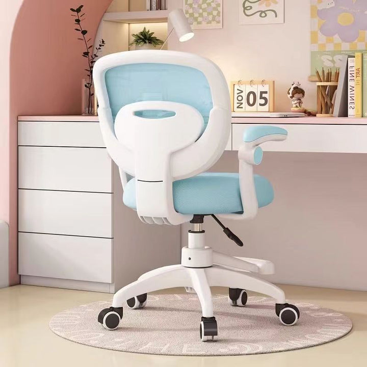Moderner minimalistischer Kinderstoff Nylon Kunststoff Edelstahl Mittelrücken Höhenverstellbarer Schreibtischstuhl Rückenlehne Armlehne Fußstütze für Heim und Büro 