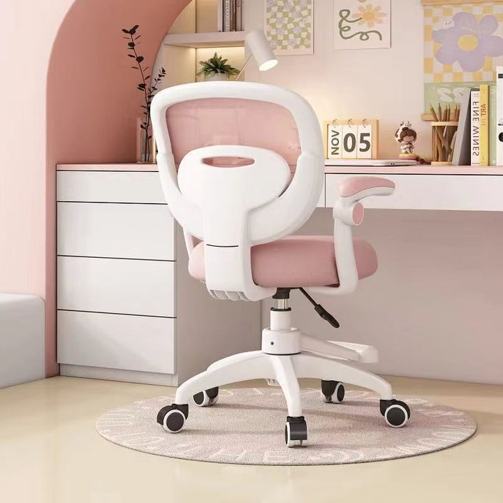 Moderner minimalistischer Kinderstoff Nylon Kunststoff Edelstahl Mittelrücken Höhenverstellbarer Schreibtischstuhl Rückenlehne Armlehne Fußstütze für Heim und Büro 
