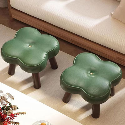Contemporary Creative Petal Shape Oil-Waxed Leather Solid Wood Sponge Low Stool Backless Armless For Living Room