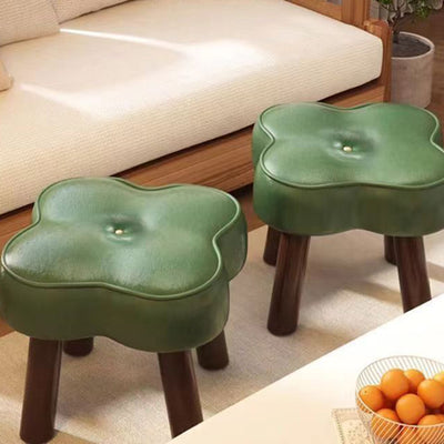 Contemporary Creative Petal Shape Oil-Waxed Leather Solid Wood Sponge Low Stool Backless Armless For Living Room