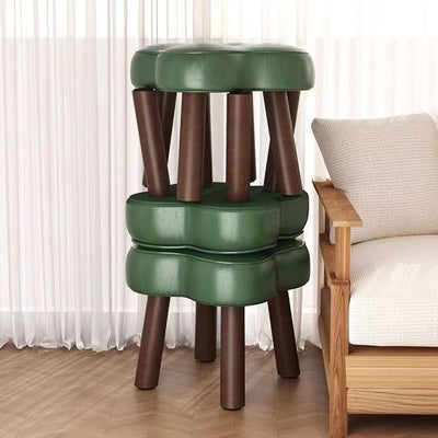 Contemporary Creative Petal Shape Oil-Waxed Leather Solid Wood Sponge Low Stool Backless Armless For Living Room